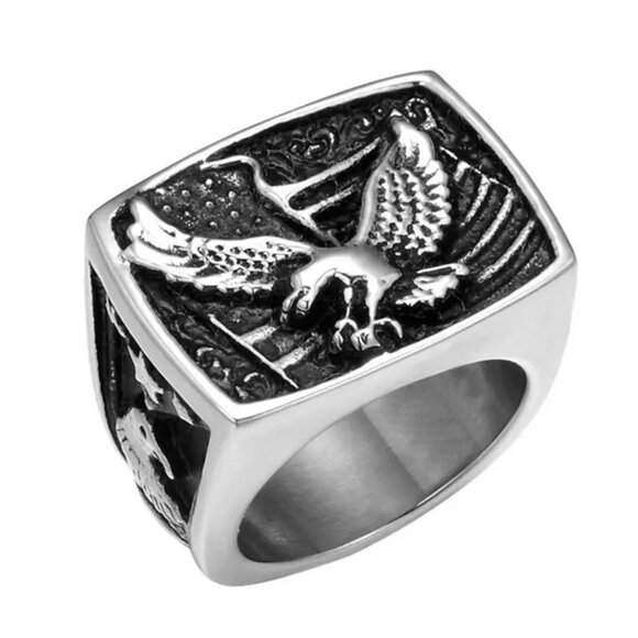 New Mens Soldier Eagle Stainless Steel Ring - Picture 1 of 3
